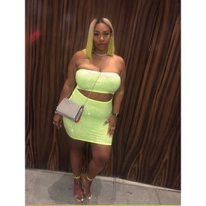Money Rolls Rhinestone Tube Dress - Neon Yellow